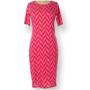 LULAROE PINK/RED CHEVERON JULIA BODYCON DRESS SZ.XXS EUC.